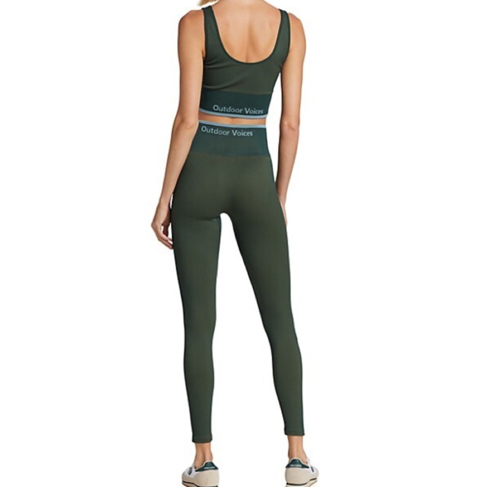 New Outdoor Voices Workout Set compression Leggings and Longline Sports Bra pine